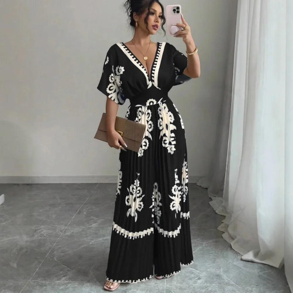 Backless V-Neck Wide-Leg Jumpsuit