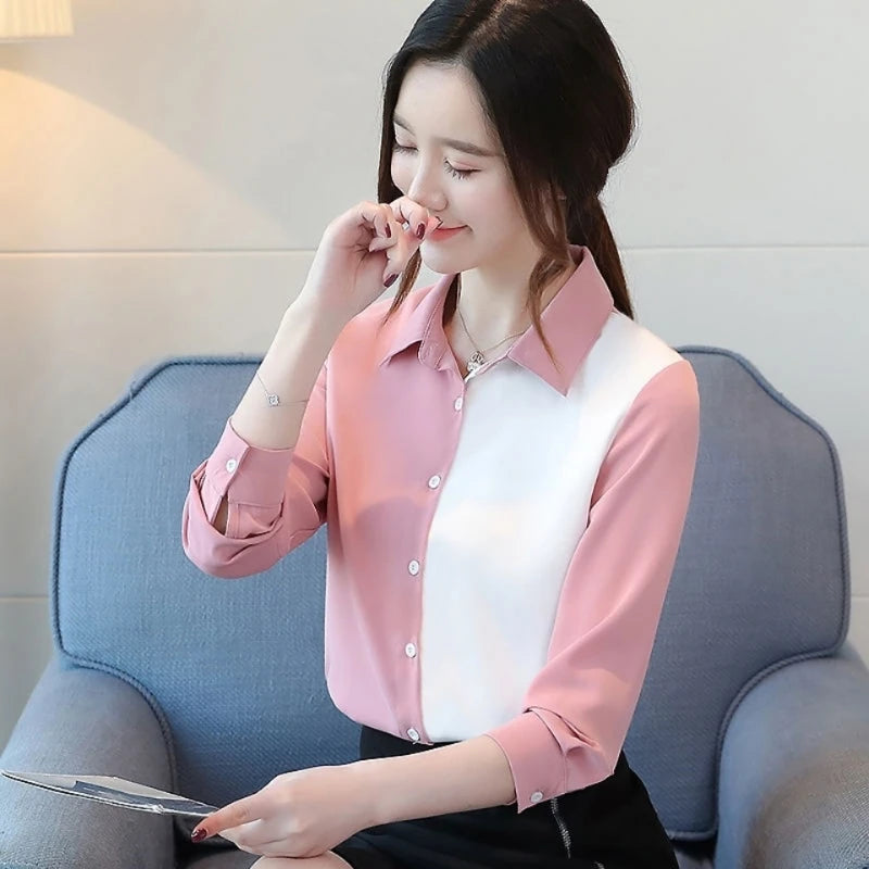 Office Lady Solid Color Blouses Button Turn-down Collar Simple Loose Shirts Tops Women Spring Autumn New Grace Trend Clothing