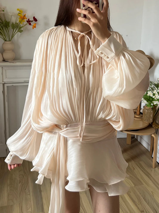 Draped V-Neck Mini Dress