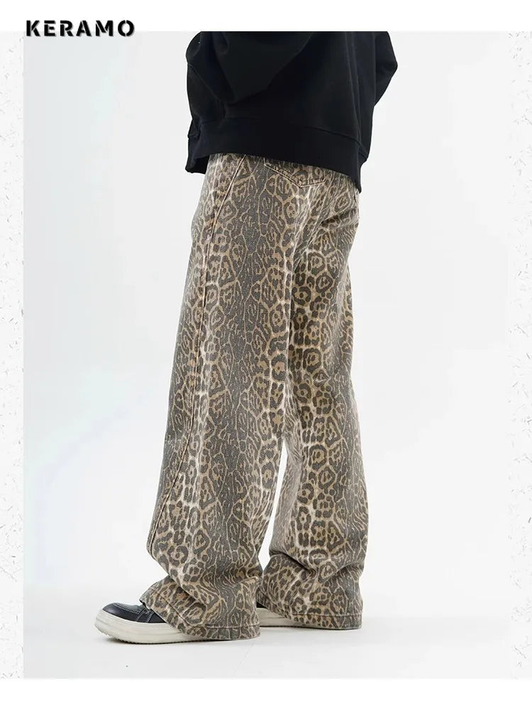 Leopard Print Wide-Leg Jeans