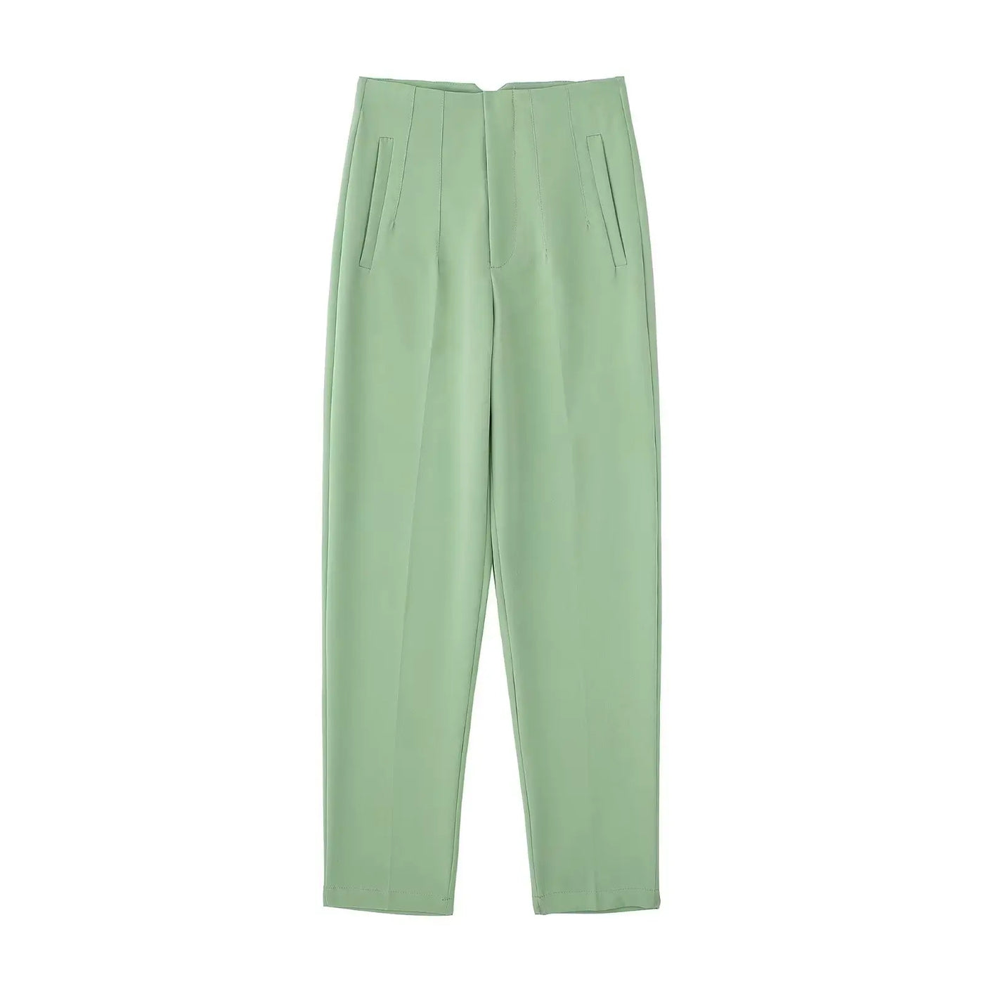 High-Waist Zipper Straight Trousers