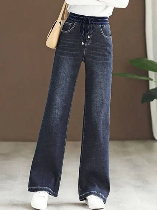 Elastic-Waist Baggy Denim Jeans