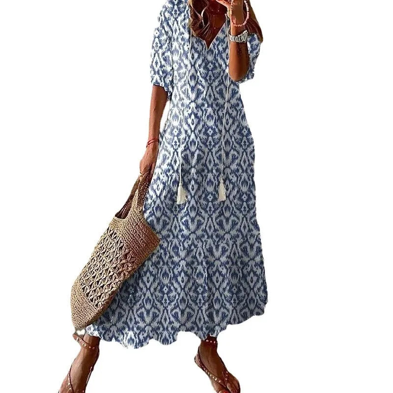Bohemian Floral V-Neck Maxi Dress