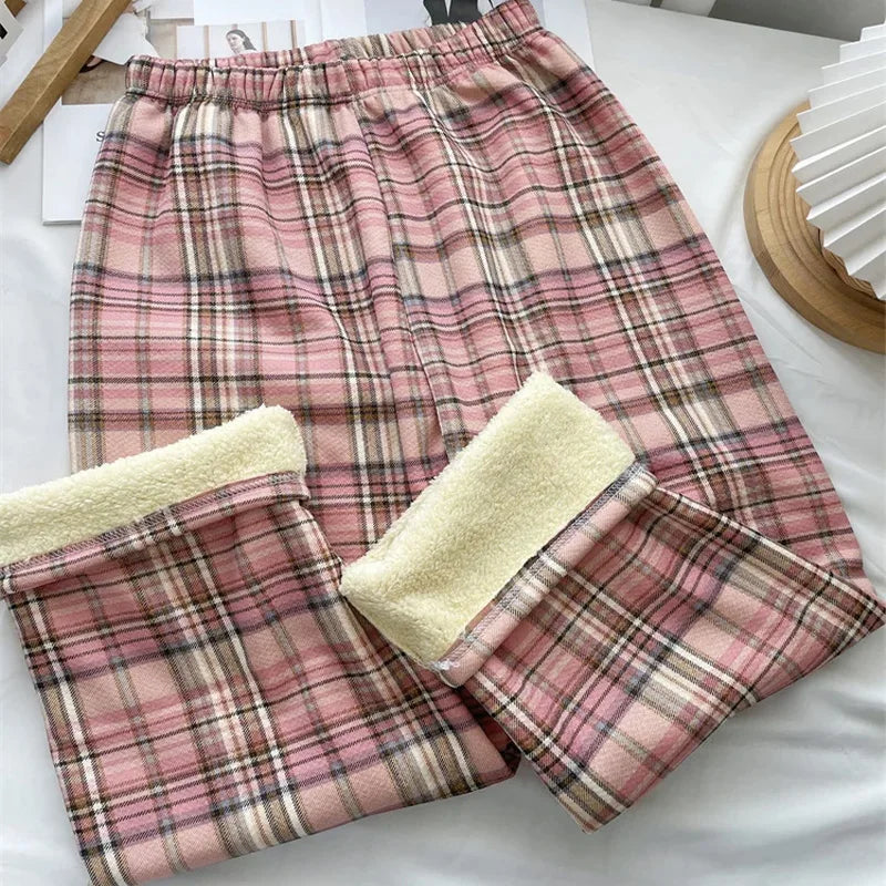 Fleece-Lined Plaid Winter Trousers