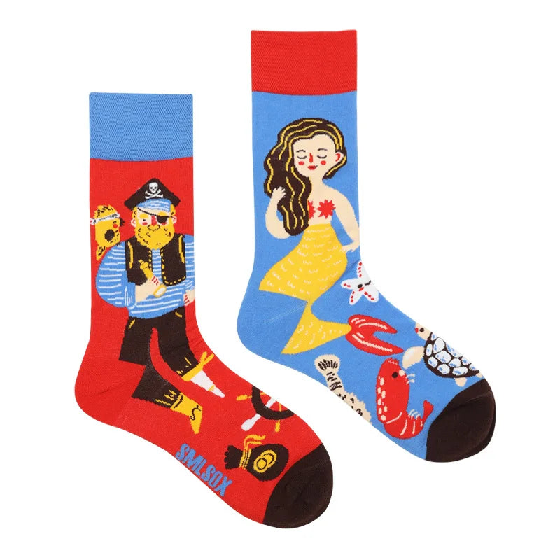 1Pair Man Women Socks Original AB Tide Socks Medium High Tube Colorful Socks Flowers Fruits Candy Cake Cotton Socks Unisex Socks