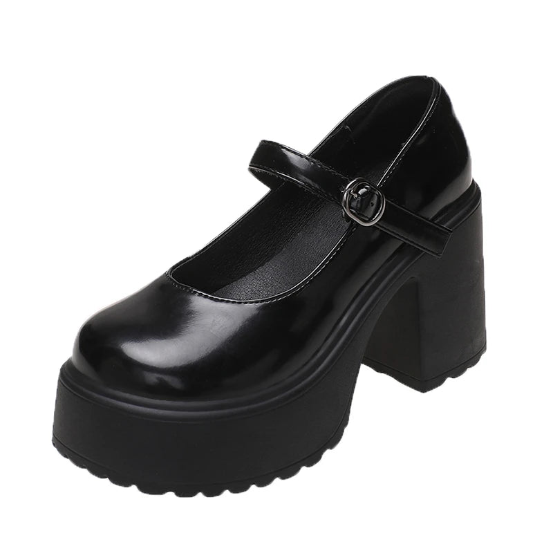 Chunky Platform High Heels Pumps Women 2023 Autumn Pu Leather Ankle Buckle Mary Jane Shoes Woman Thick Heeled White Lolita Shoes