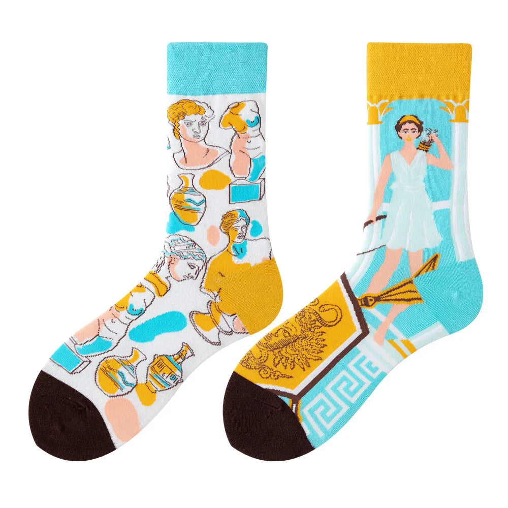 1Pair Man Women Socks Original AB Tide Socks Medium High Tube Colorful Socks Flowers Fruits Candy Cake Cotton Socks Unisex Socks