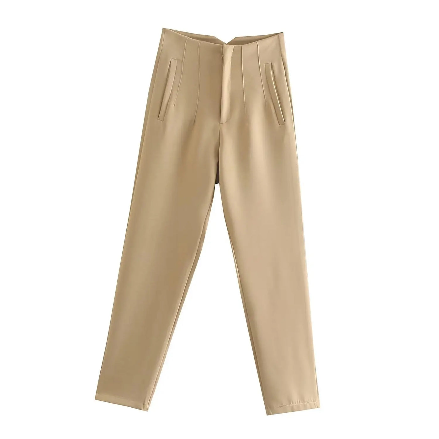 High-Waist Zipper Straight Trousers