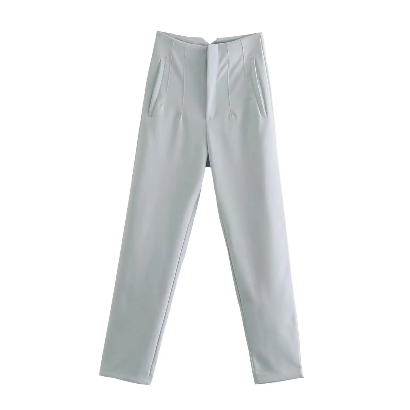 High-Waist Zipper Straight Trousers