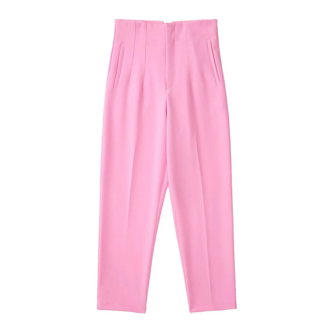 High-Waist Zipper Straight Trousers