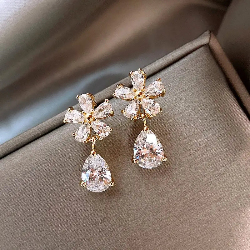 Rhinestone Flower Pearl Studs