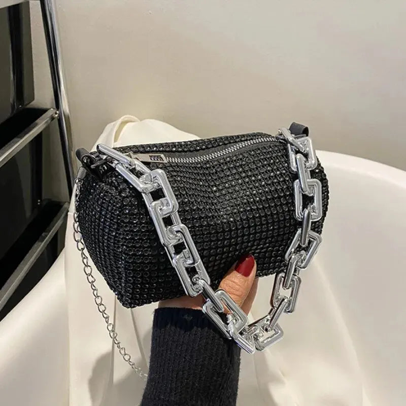 Rhinestone Chain Bucket Bag