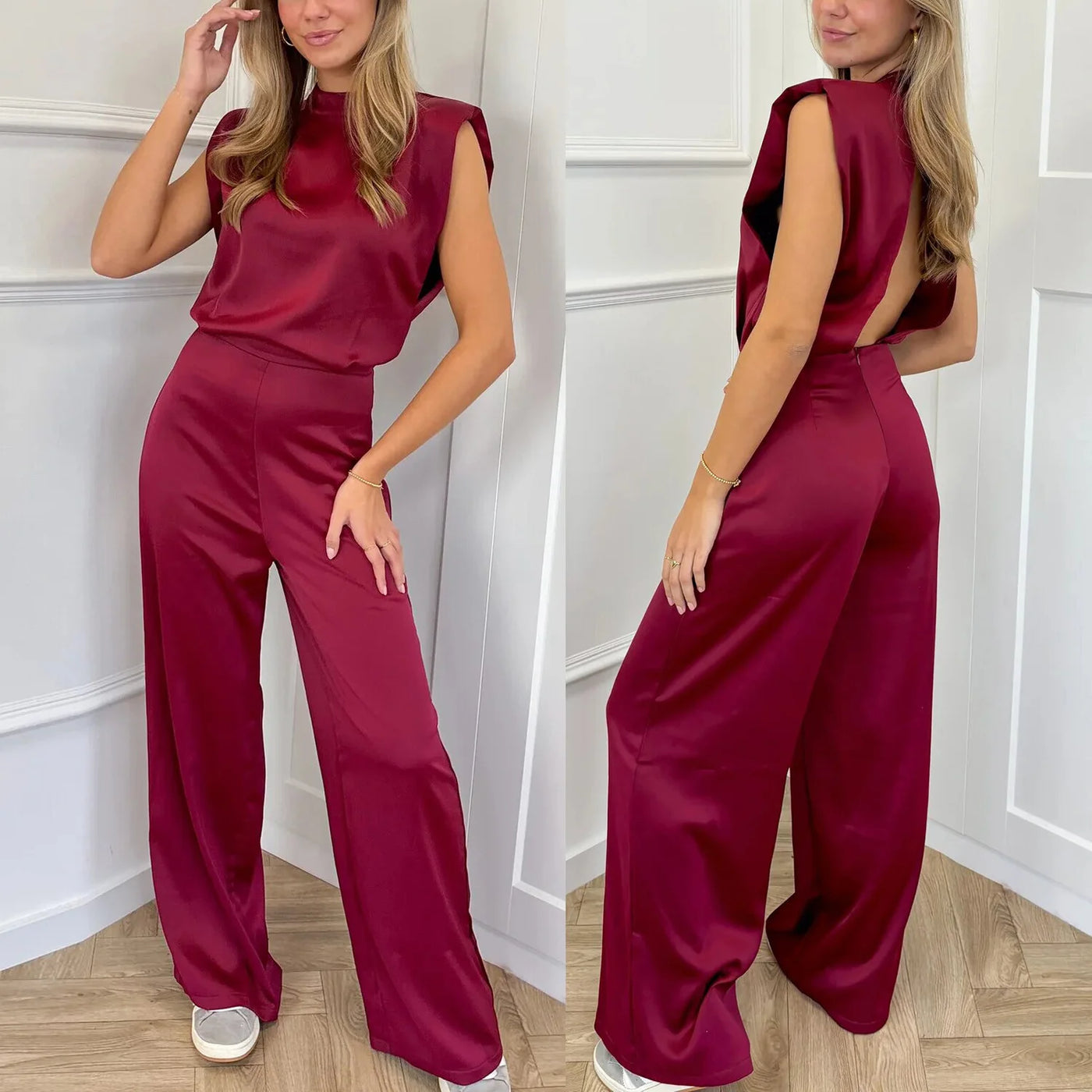Satin Halter Wide-Leg Jumpsuit