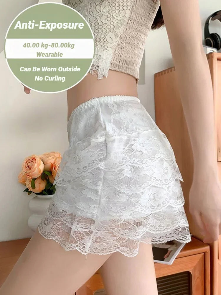 Women'S Casual Shorts Summer Korean Version Versatile Outerwear Fashion Leggings Floral Lace Safety Pants Women Petticoa Loose