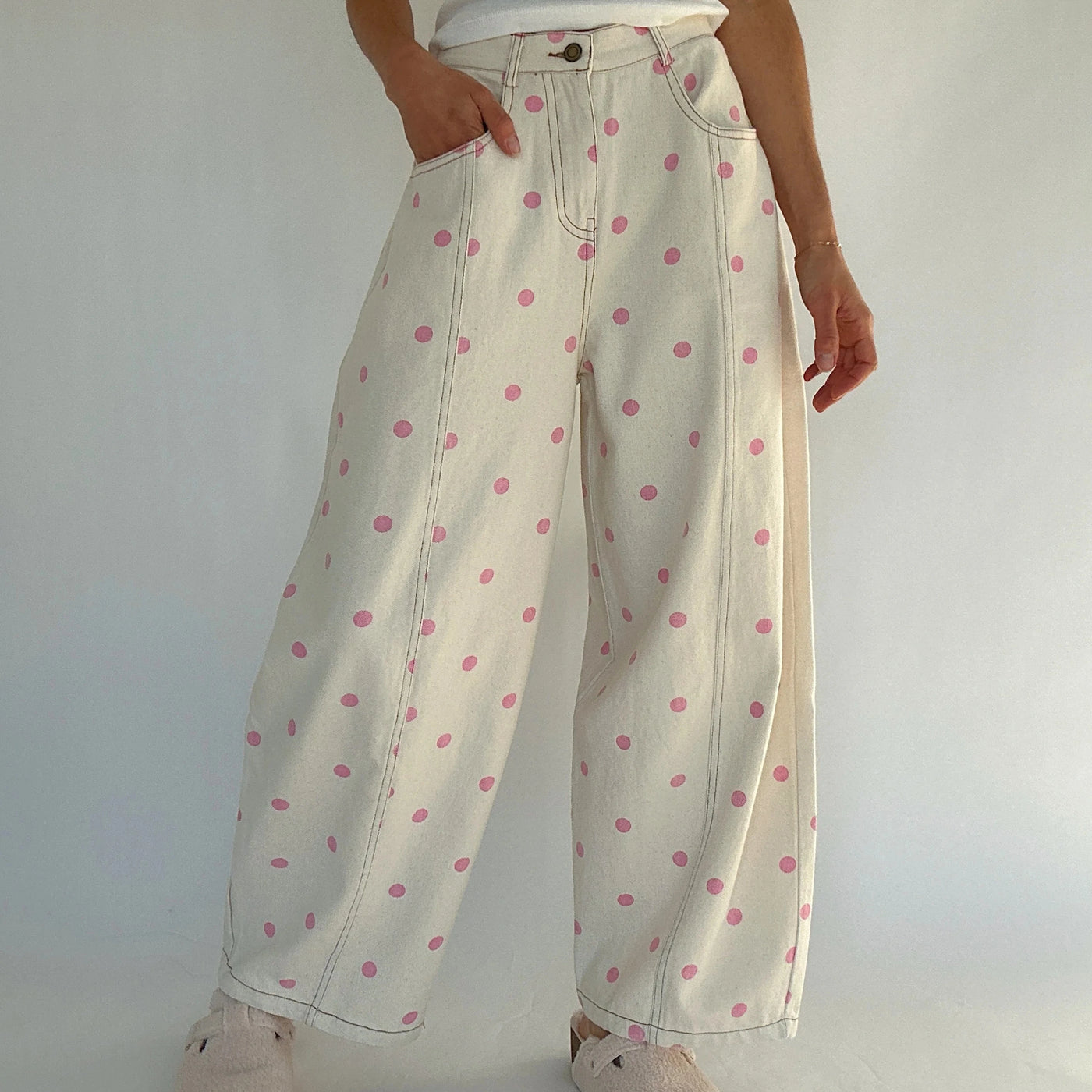 Dotted Barrel-Leg Denim Jeans