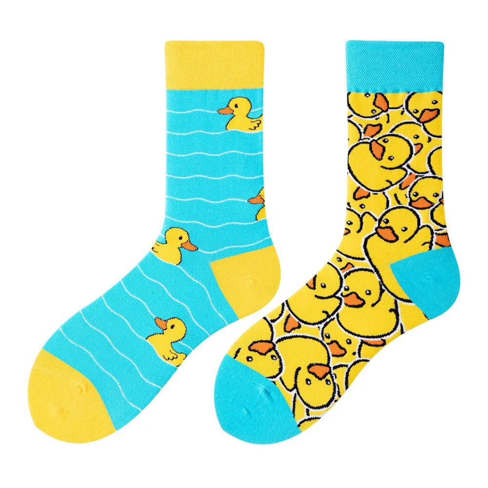1Pair Man Women Socks Original AB Tide Socks Medium High Tube Colorful Socks Flowers Fruits Candy Cake Cotton Socks Unisex Socks