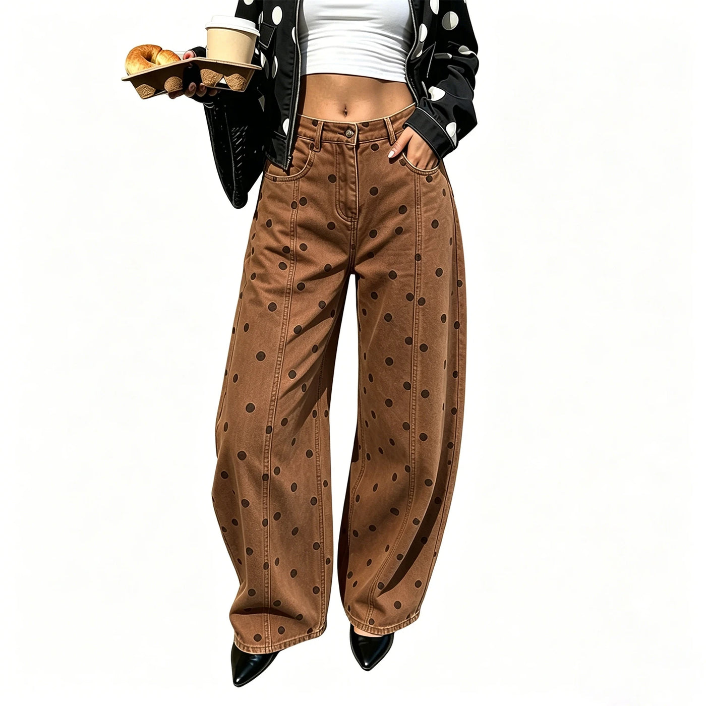 Dotted Barrel-Leg Denim Jeans