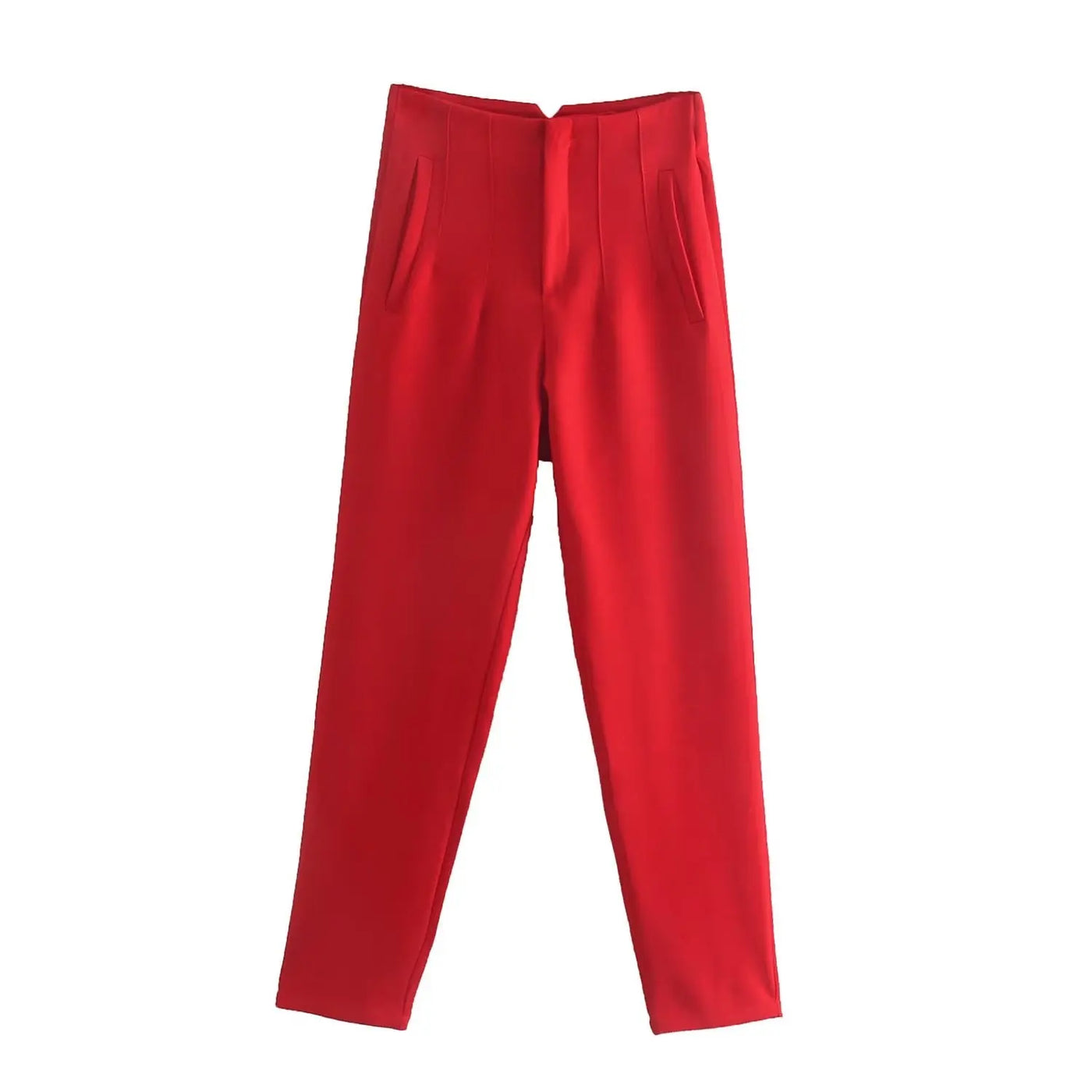 High-Waist Zipper Straight Trousers