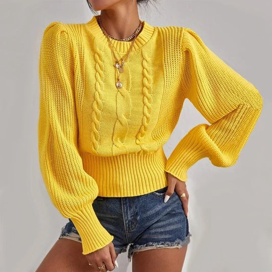 Women Sweaters Solid Color 2025 Autumn Winter Soft Warm Tops Loose Female Pullover Lantern Sleeve Knitted Sweater