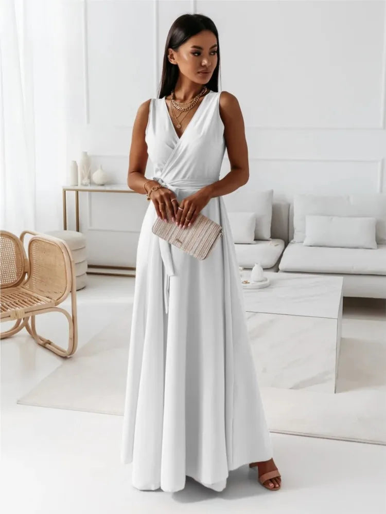 Lace-Up V-Neck Maxi Dress