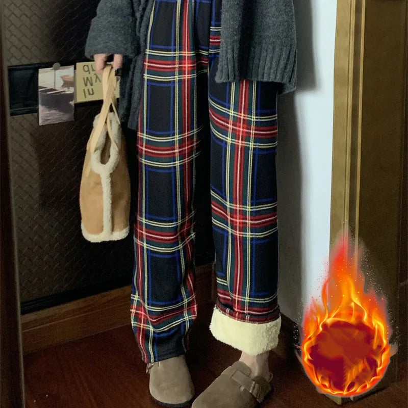 Fleece-Lined Plaid Winter Trousers