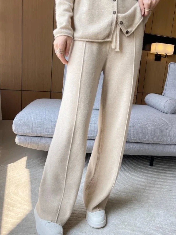 Knitted High-Waist Wide-Leg Pants