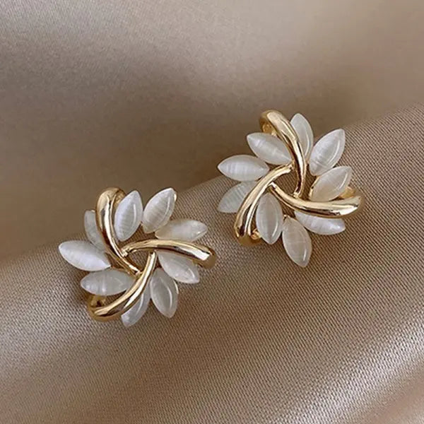 Rhinestone Flower Pearl Studs