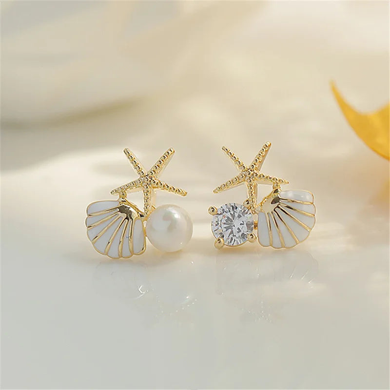 Asymmetric Starfish Pearl Studs