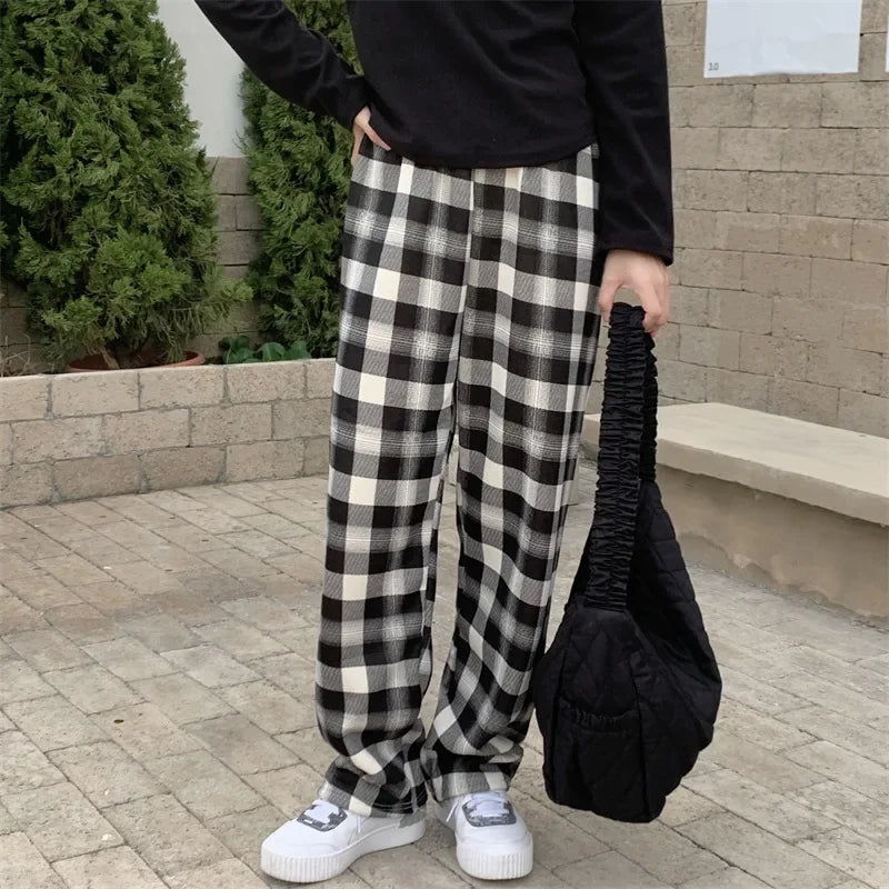 Fleece-Lined Plaid Winter Trousers