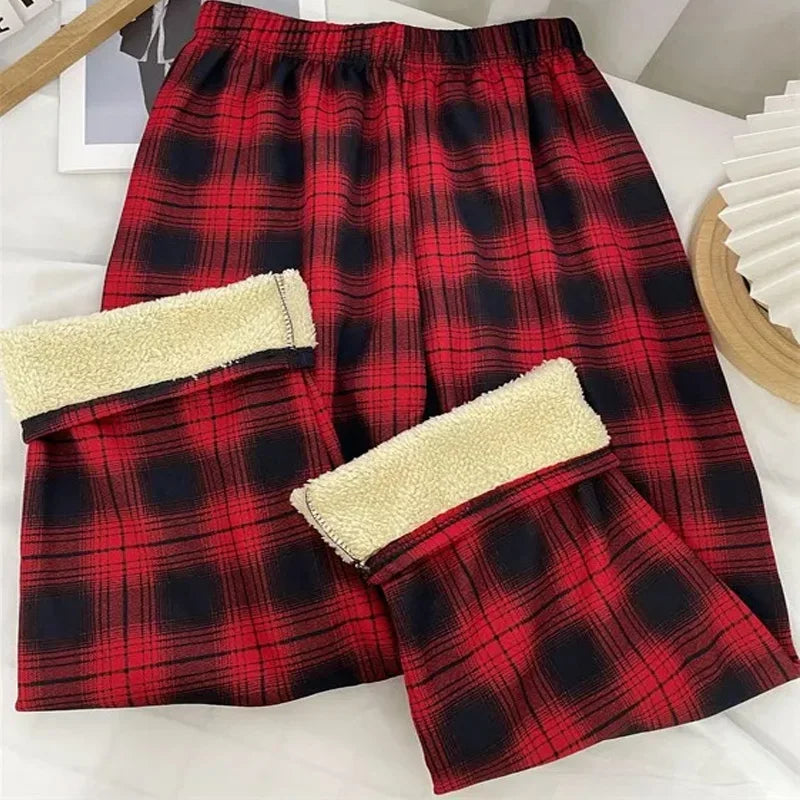 Fleece-Lined Plaid Winter Trousers