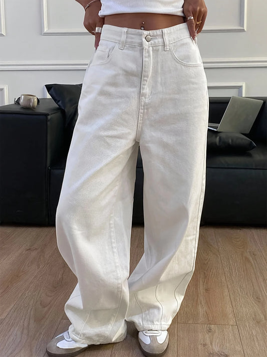 Pleated Wide-Leg Cotton Jeans