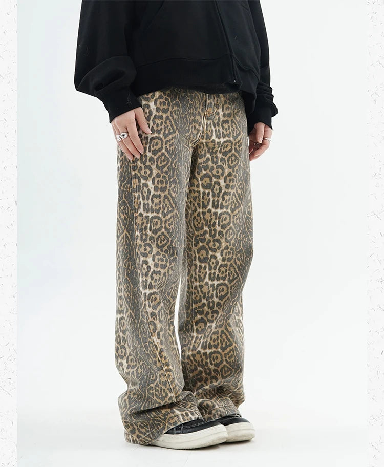 Leopard Print Wide-Leg Jeans