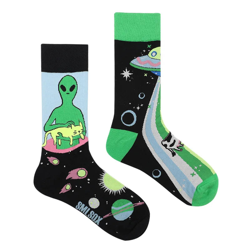1Pair Man Women Socks Original AB Tide Socks Medium High Tube Colorful Socks Flowers Fruits Candy Cake Cotton Socks Unisex Socks