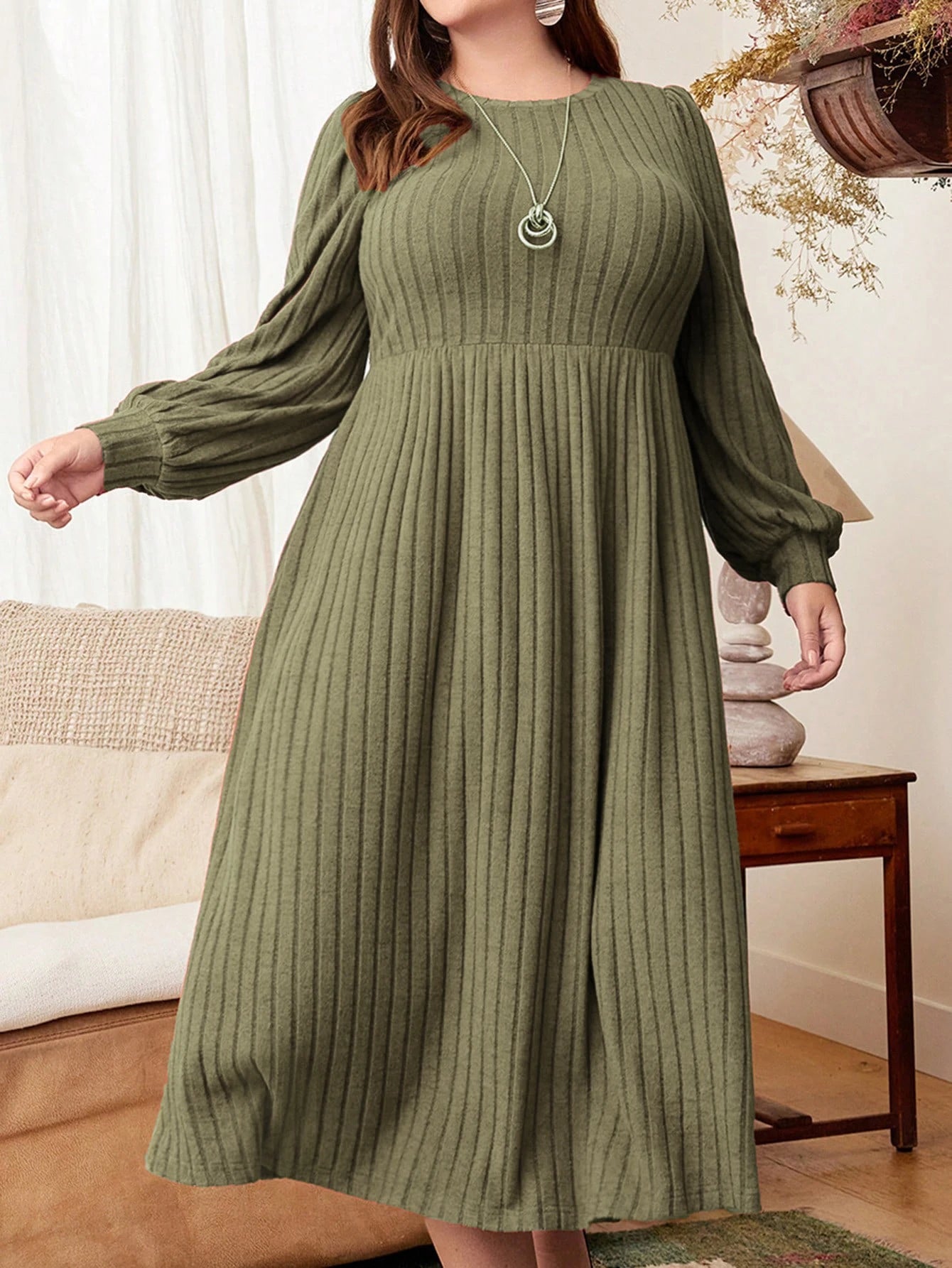 Long-Sleeve Fit-Flare Maxi Dress