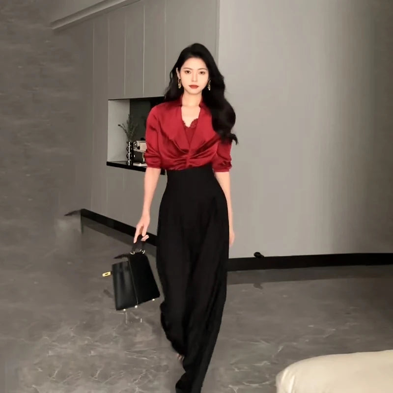 Ultra-High-Waist Wide-Leg Suit Pants