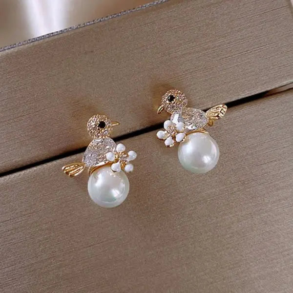 Rhinestone Flower Pearl Studs