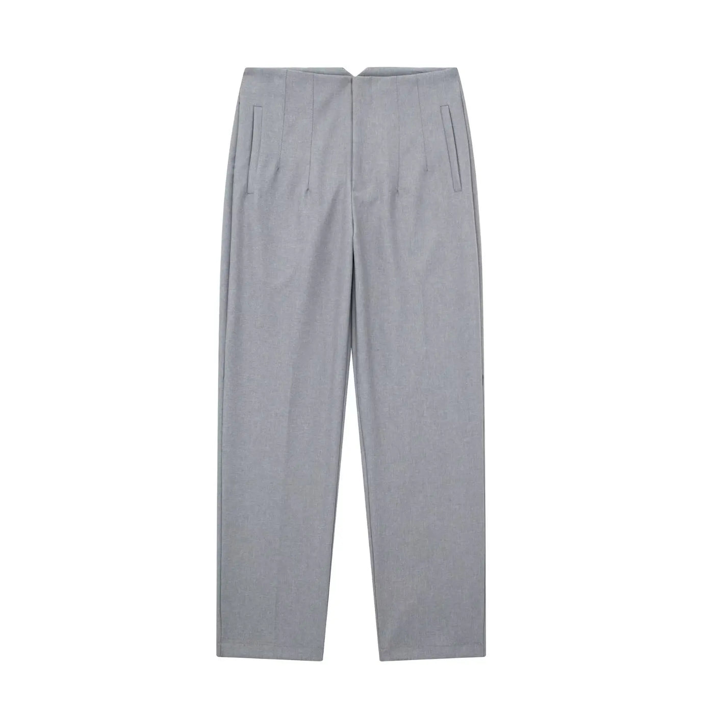 High-Waist Zipper Straight Trousers