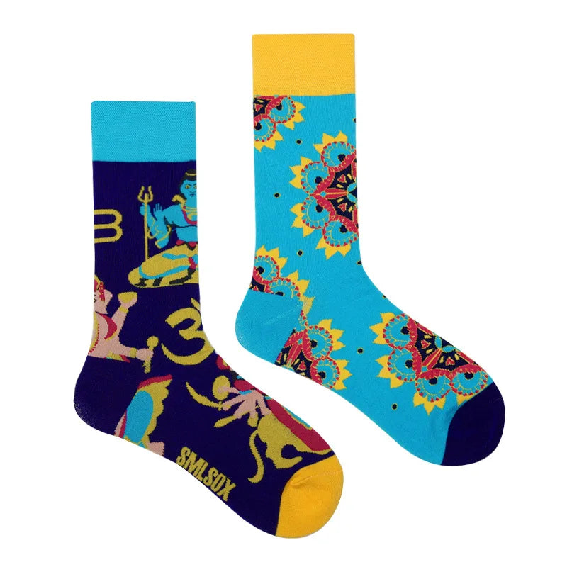 1Pair Man Women Socks Original AB Tide Socks Medium High Tube Colorful Socks Flowers Fruits Candy Cake Cotton Socks Unisex Socks
