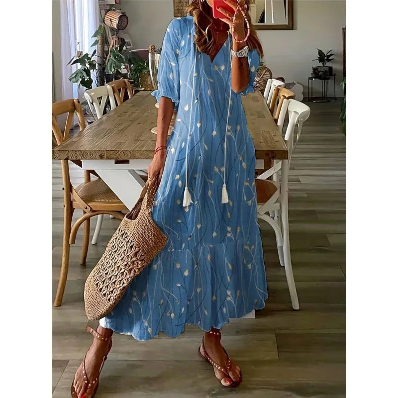 Bohemian Floral V-Neck Maxi Dress