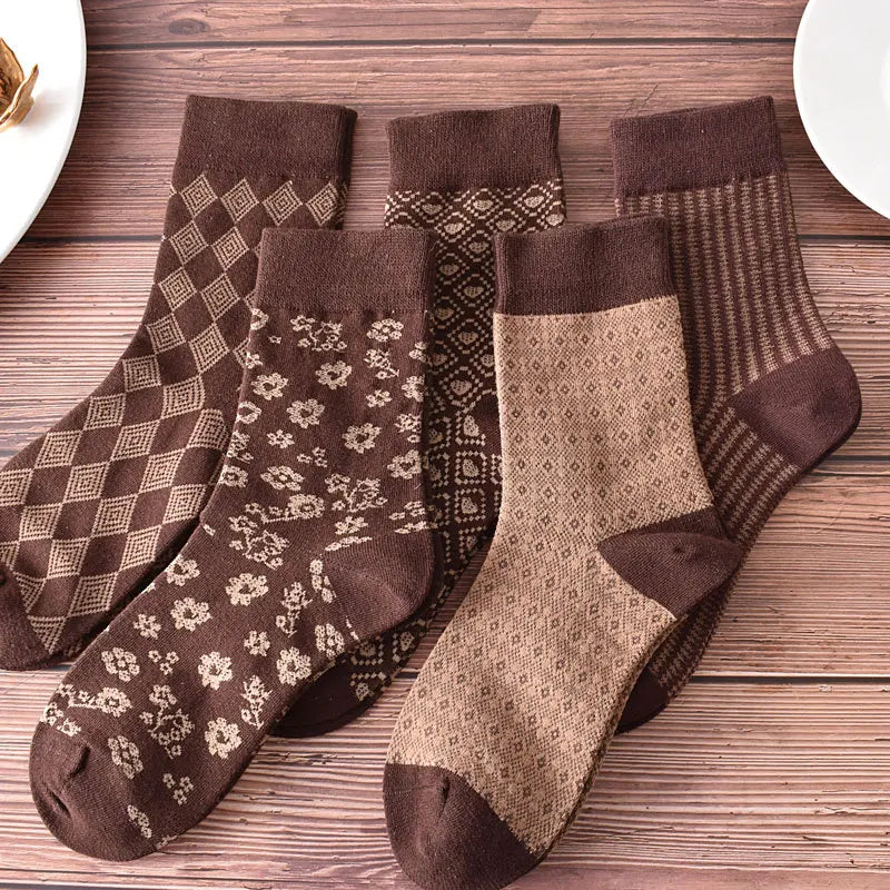 5 Pairs/ Lot Dreamlikelin Woman Socks Harajuku Retro Embroidery Spring 3D Knitting Flowers Embossed Print Lolita Christmas Gift