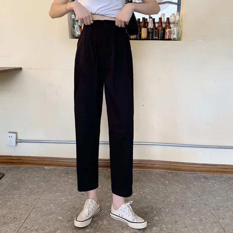 Ankle-Length High-Waist Suit Pants