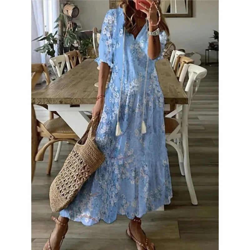 Bohemian Floral V-Neck Maxi Dress
