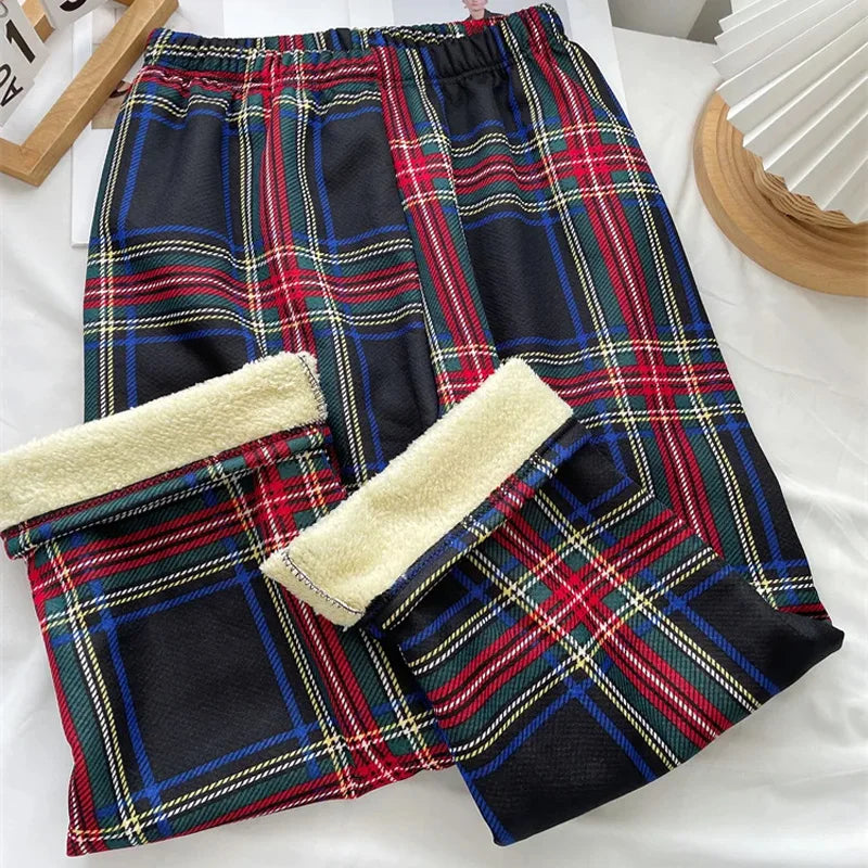 Fleece-Lined Plaid Winter Trousers