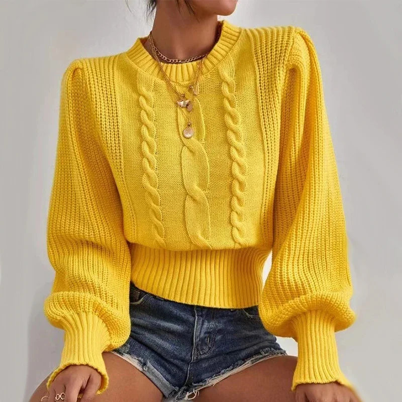 Women Sweaters Solid Color 2025 Autumn Winter Soft Warm Tops Loose Female Pullover Lantern Sleeve Knitted Sweater