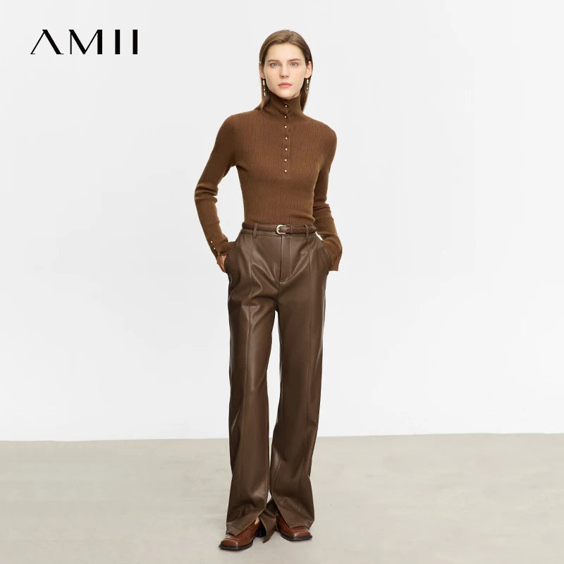 PU Leather Straight-Leg Trousers