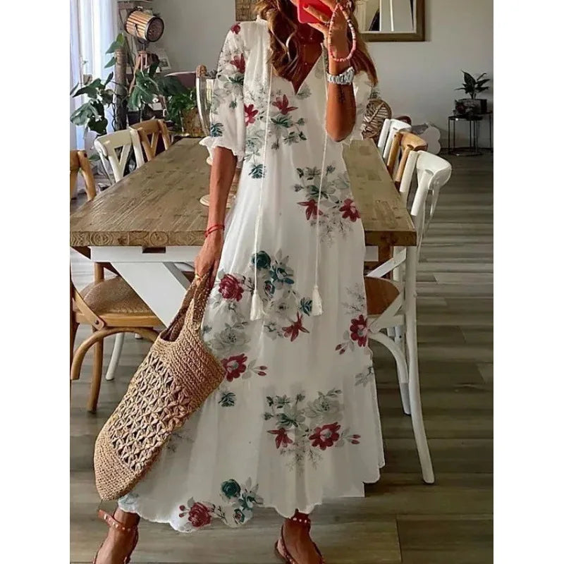 Bohemian Floral V-Neck Maxi Dress