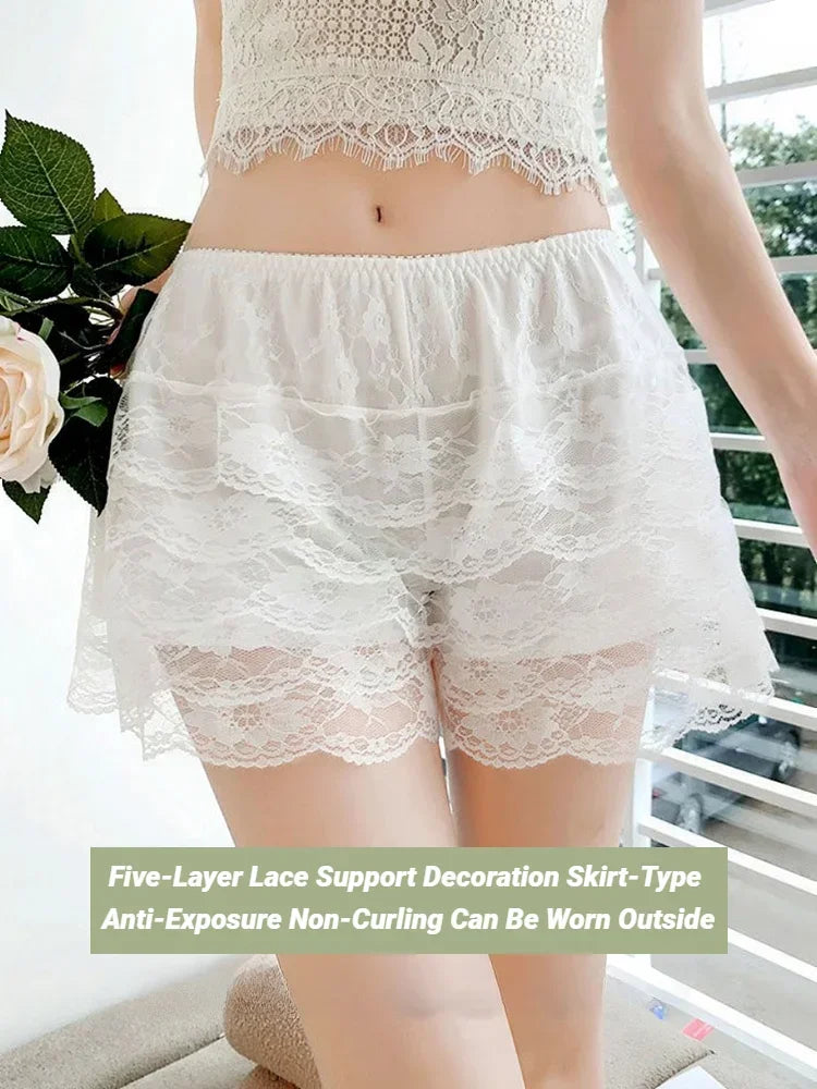 Women'S Casual Shorts Summer Korean Version Versatile Outerwear Fashion Leggings Floral Lace Safety Pants Women Petticoa Loose