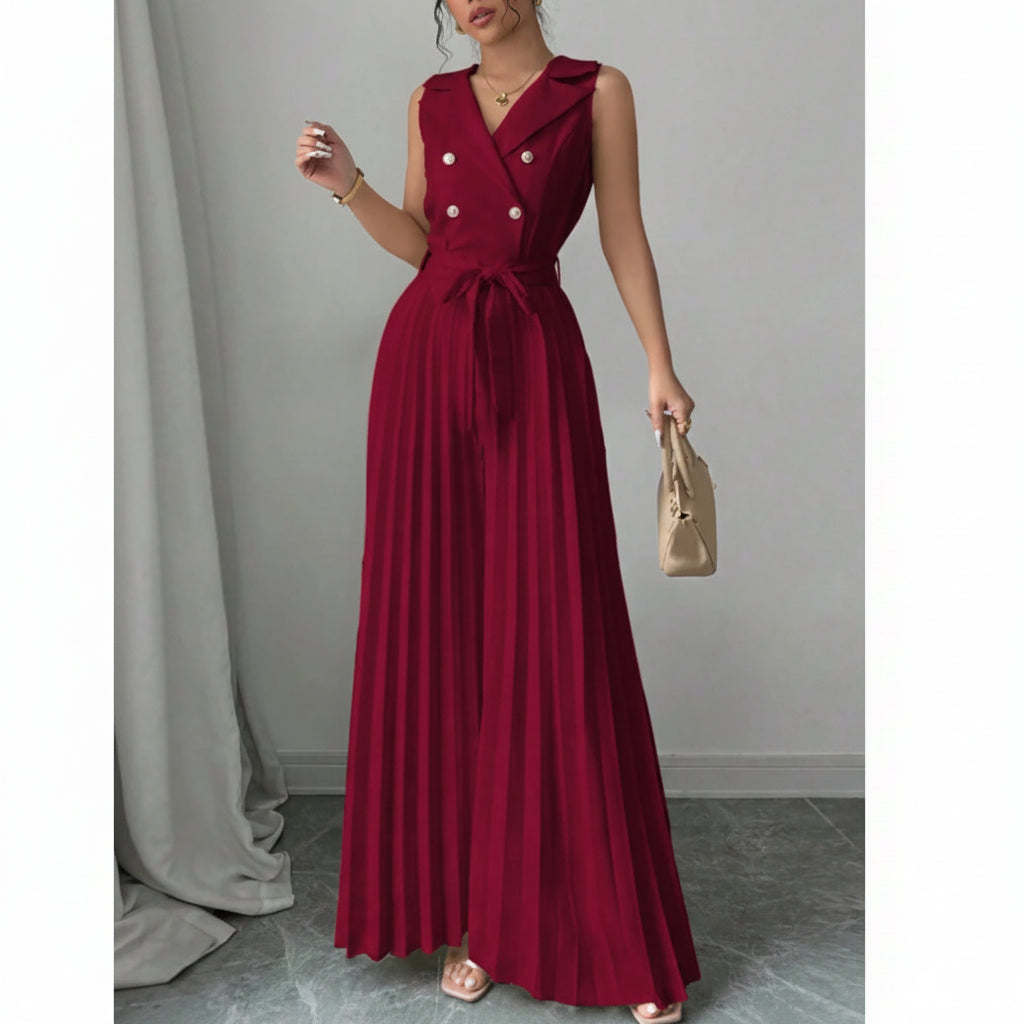 Pleated Sleeveless Office Jumpsuit