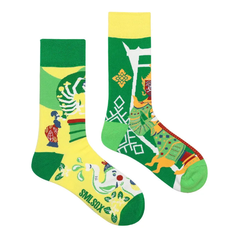 1Pair Man Women Socks Original AB Tide Socks Medium High Tube Colorful Socks Flowers Fruits Candy Cake Cotton Socks Unisex Socks