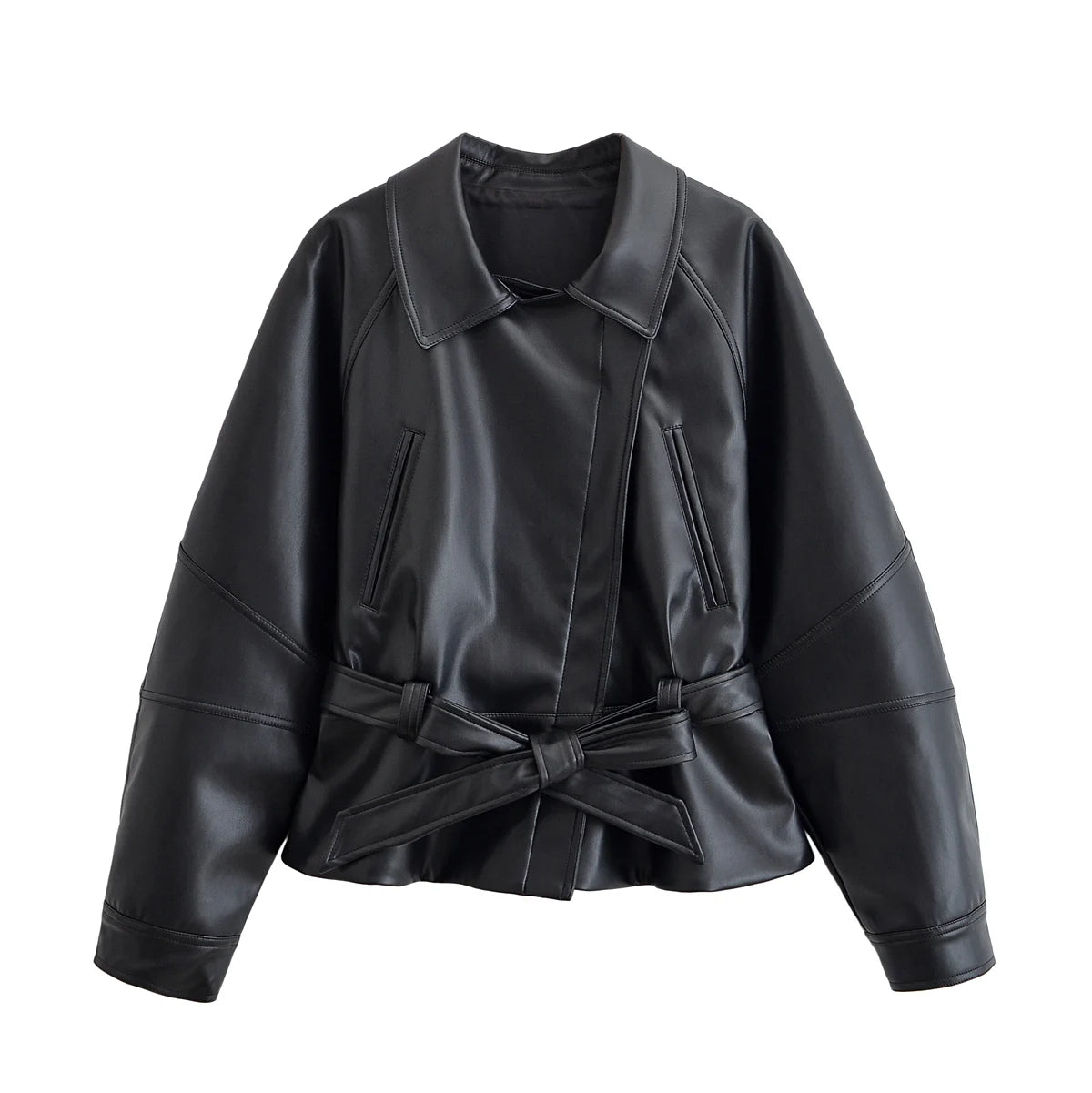 Belted Faux-Leather Trench Coat
